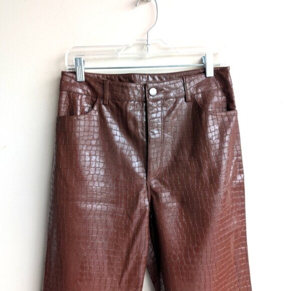 Dynamite Gisele straight leg brown crocodile faux leather pants - Picture 3 of 6